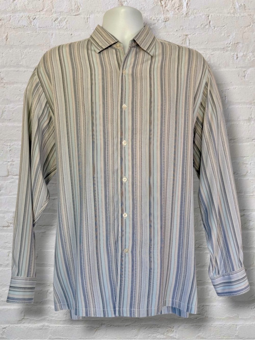 Tommy Bahama 100% Silk Button Front Shirt Men’s Large Striped Casual Camp